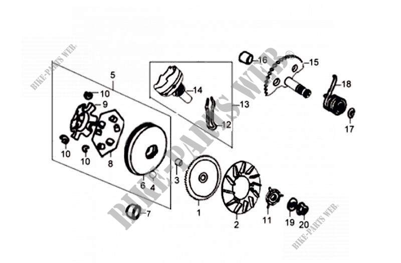 PLATEAU MOBILE VARIATEUR   BROCHE KICK pour SYM FIDDLE II 50 (45 KMH) (OLD ENGINE) (AW05W-6) (K7-K8) de 2008